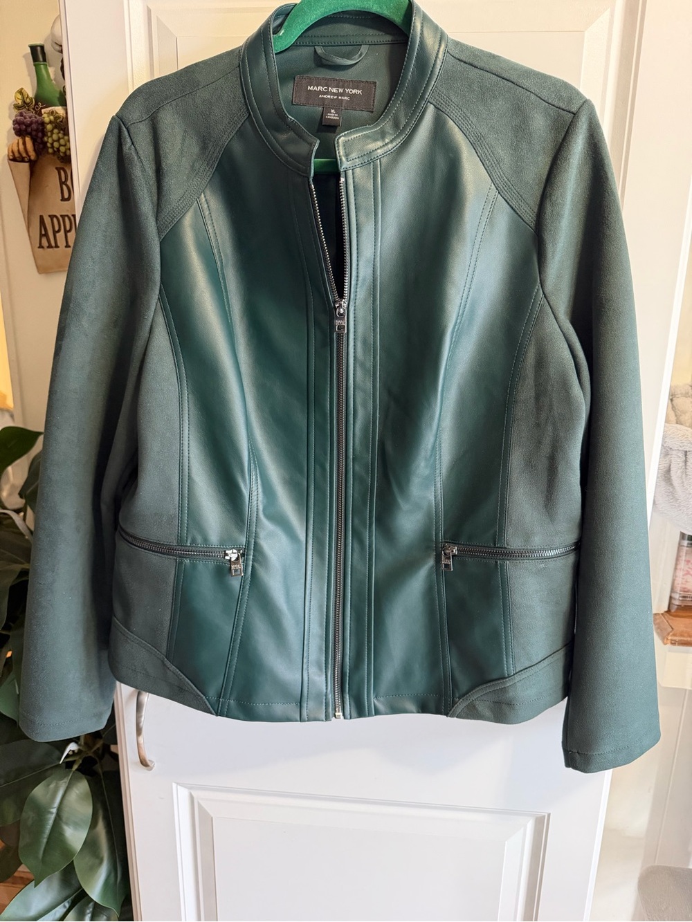 Brand New Gorgeous Marc Jacob Designer Hunter Green faux leather& Suede jacket